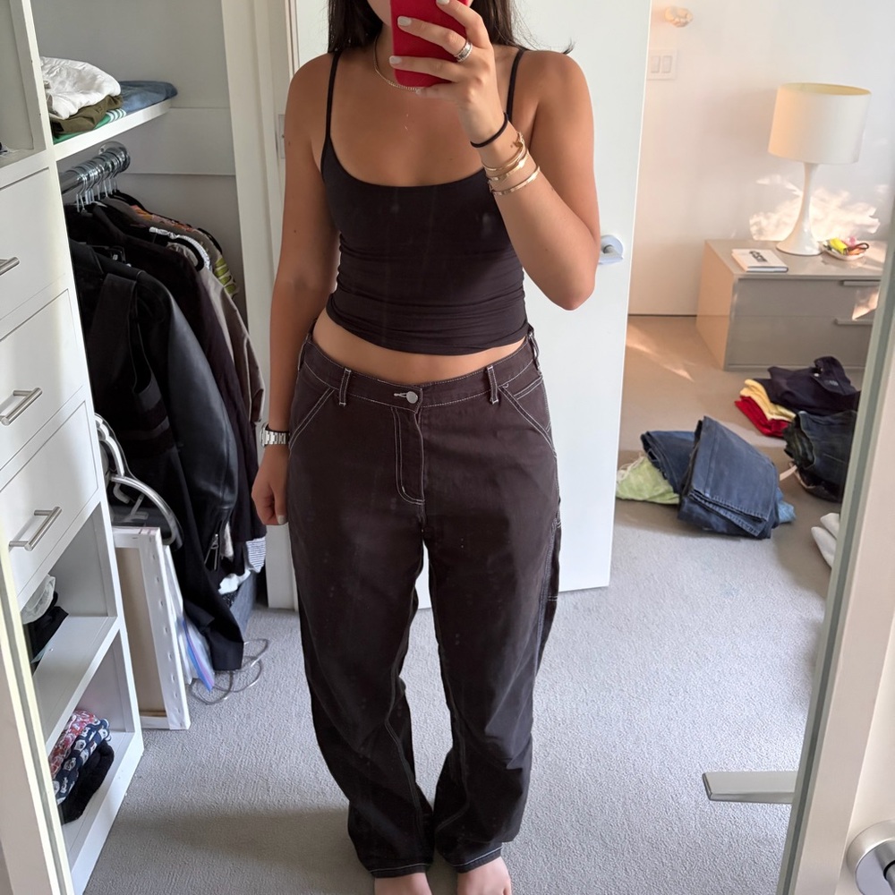 Cherry LA Black Wide Leg Pants with Contrast Stitching